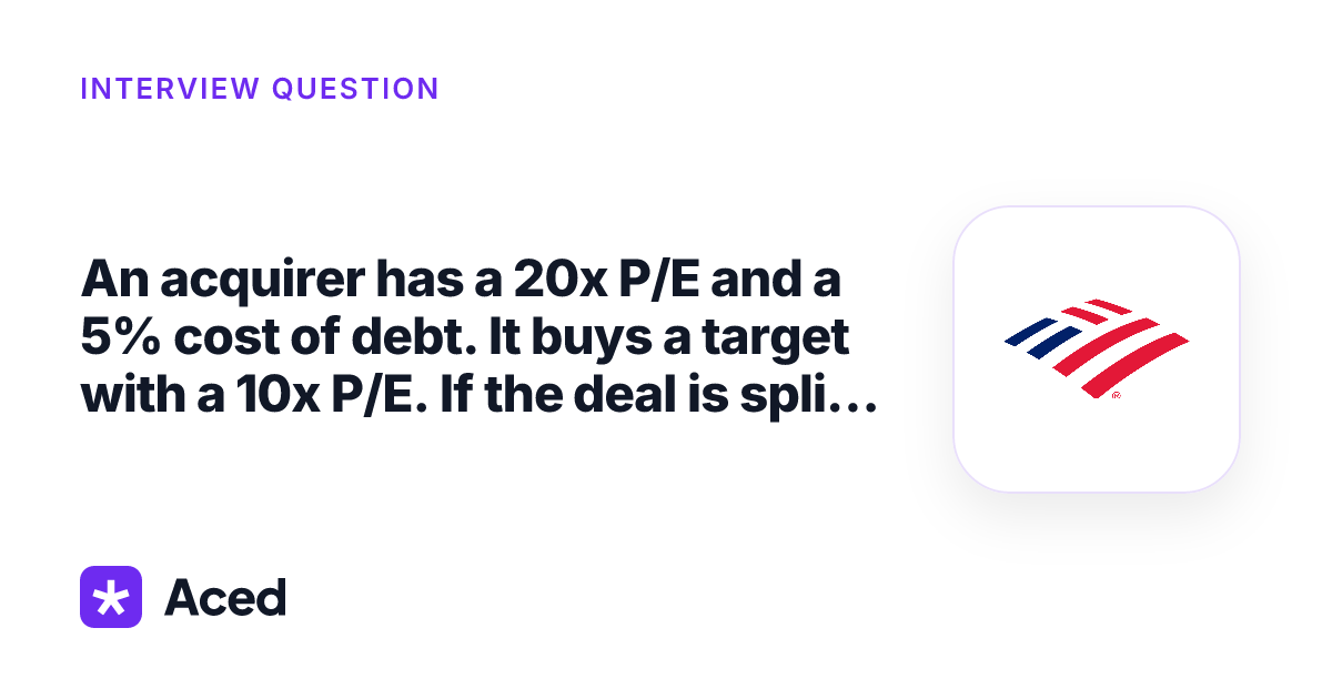 Machine Design Engineer Resume An acquirer has a 20x P/E and a 5% cost of debt. It buys a target with ...